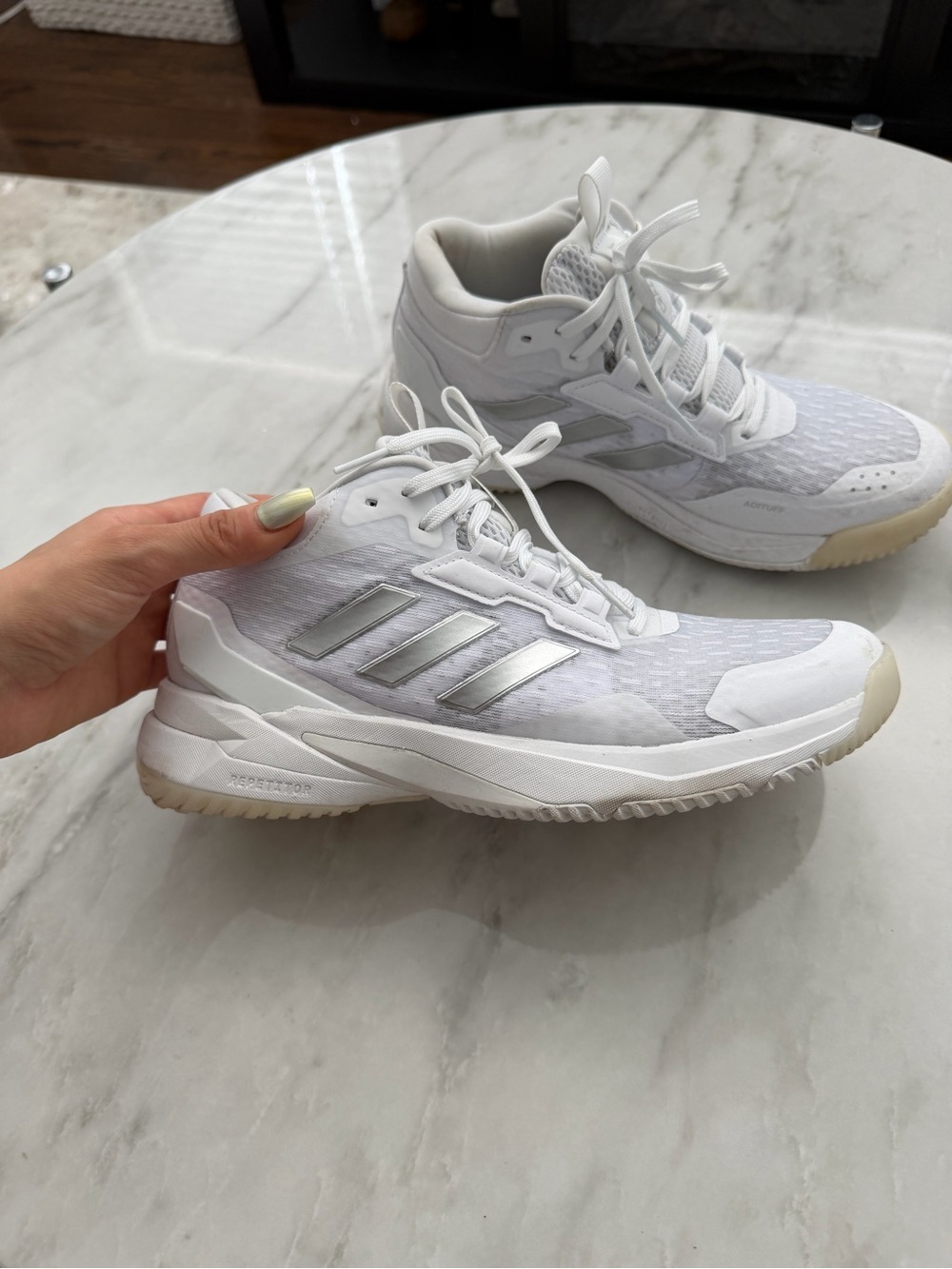 Adidas Crazyflight 6 White Athletic Sneakers with Silver Stripes